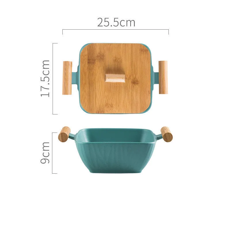 Creative irregular shaped porcelain bowl with matching lid in choice of four colours