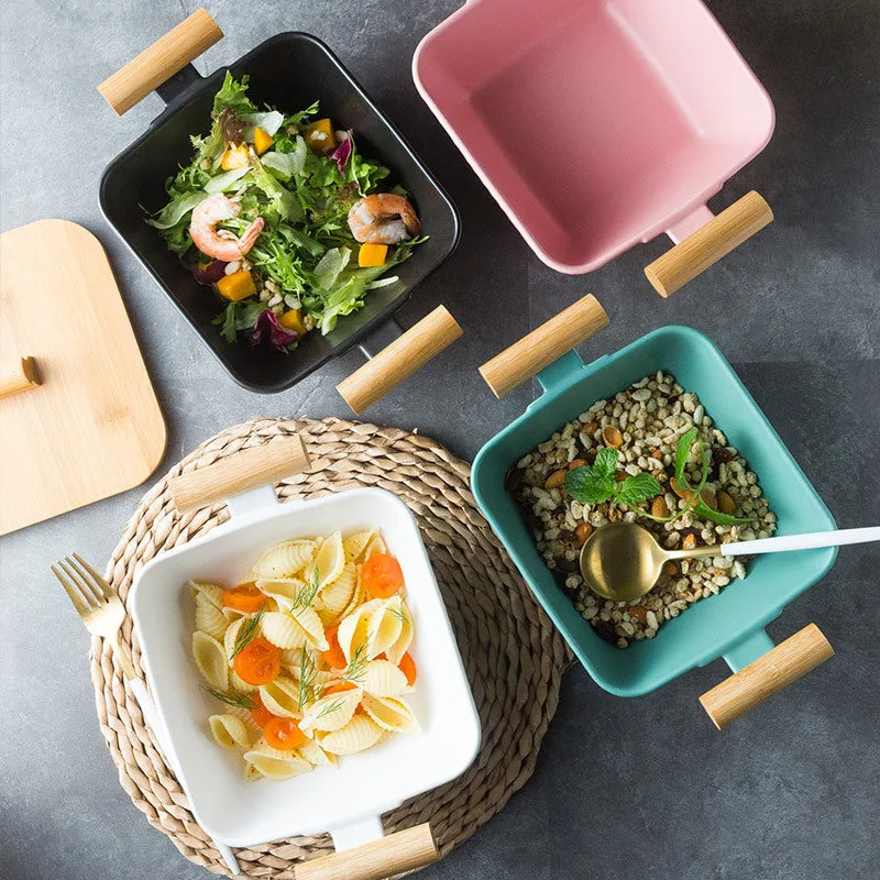 Creative irregular shaped porcelain bowl with matching lid in choice of four colours