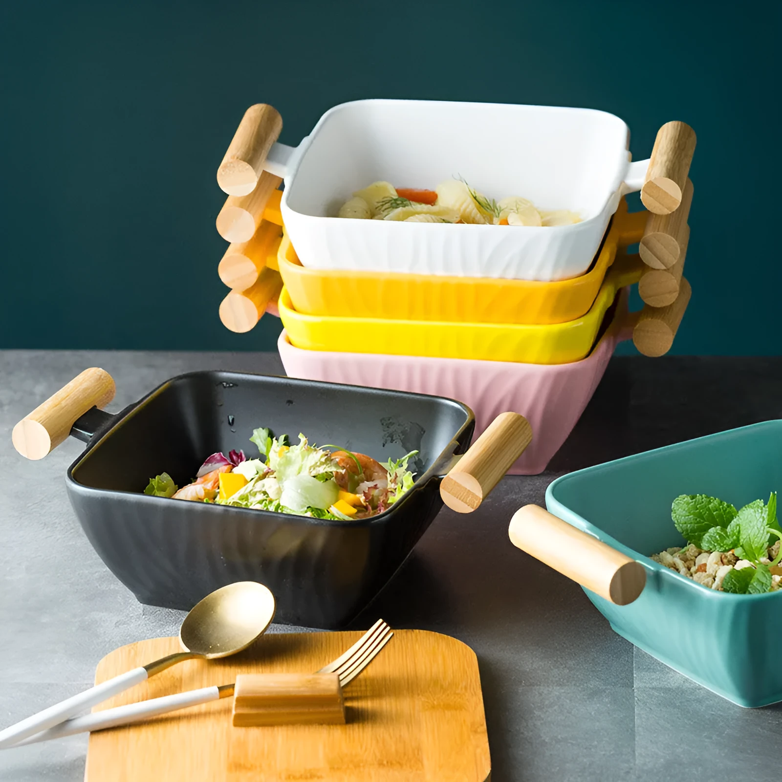 Creative irregular shaped porcelain bowl with matching lid in choice of four colours