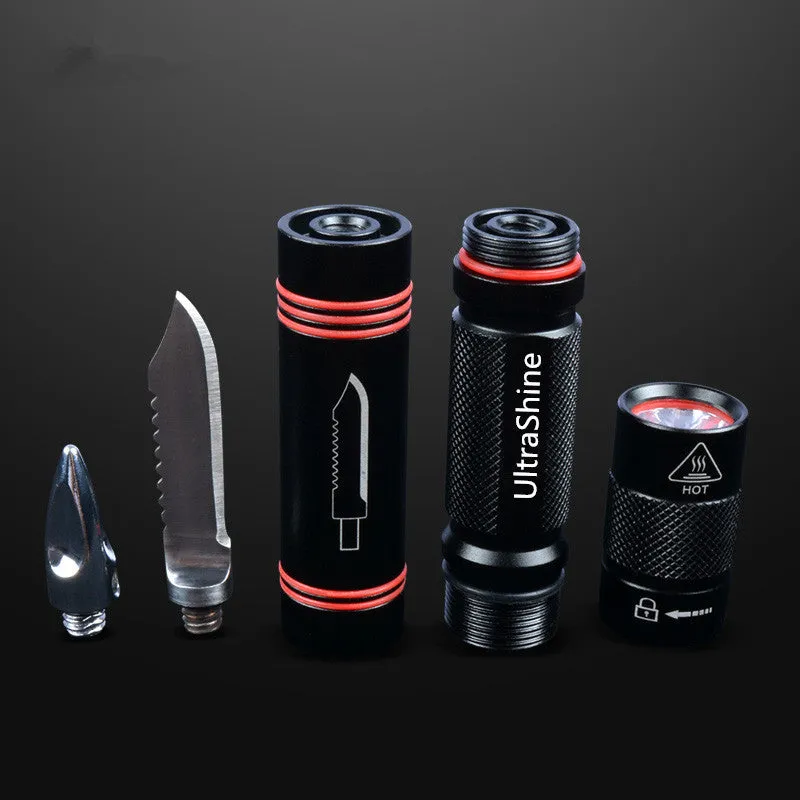 Q5 outdoor strong flashlight with safety hammer black aluminium alloy 6800mAh