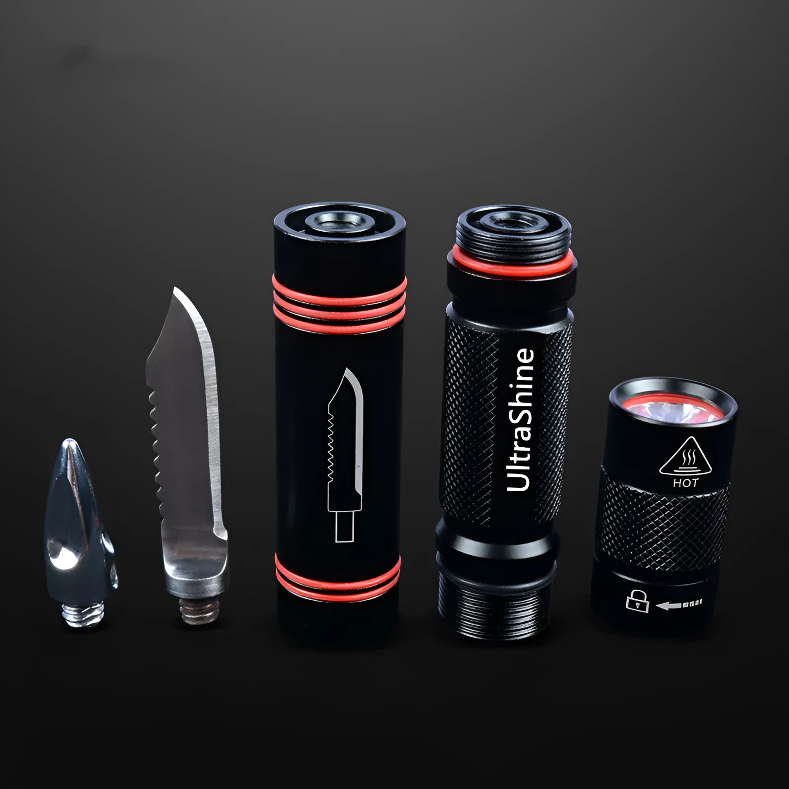 Q5 outdoor strong flashlight with safety hammer black aluminium alloy 6800mAh