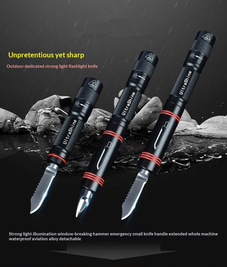 Q5 outdoor strong flashlight with safety hammer black aluminium alloy 6800mAh