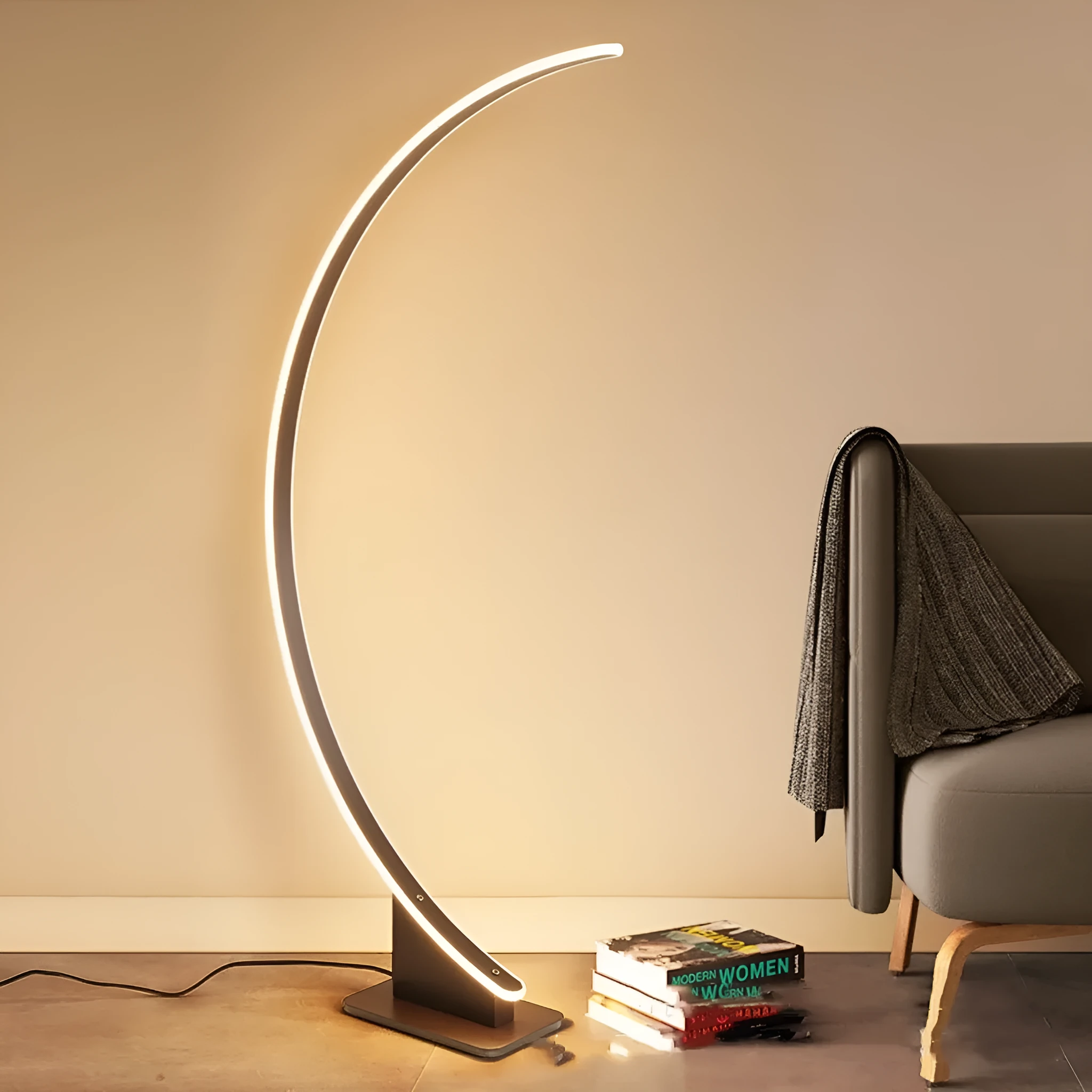 Nordic curved line floor lamp with silicone lampshade in white, aluminium alloy body