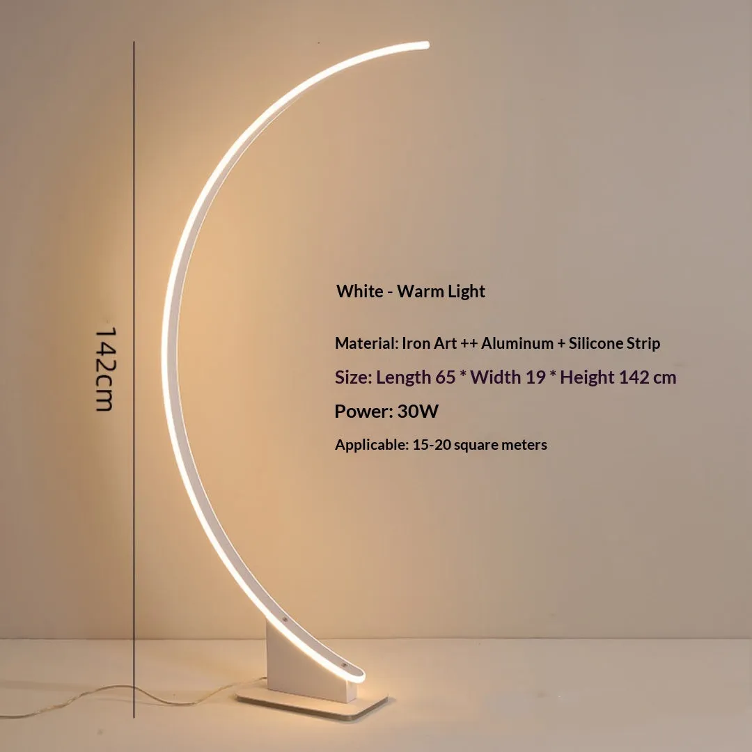 Nordic curved line floor lamp with silicone lampshade in white, aluminium alloy body