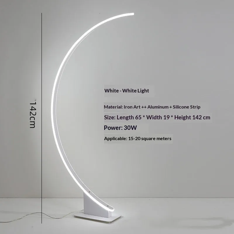 Nordic curved line floor lamp with silicone lampshade in white, aluminium alloy body