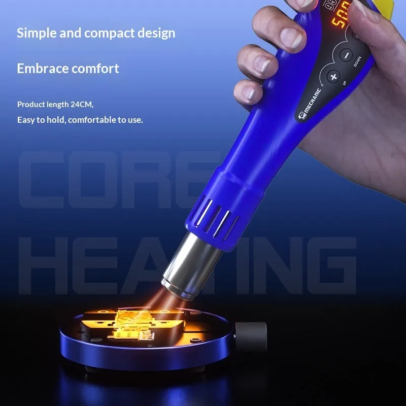 Blue small hand-held temperature-adjustable electric plastic film blower with digital display and six nozzles