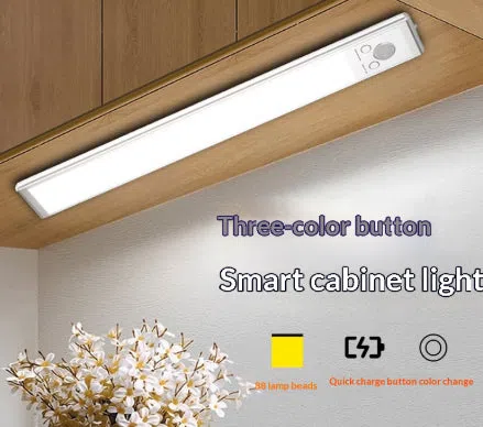 White plastic LED induction cabinet light 24cm with rechargeable battery and no-drilling mount