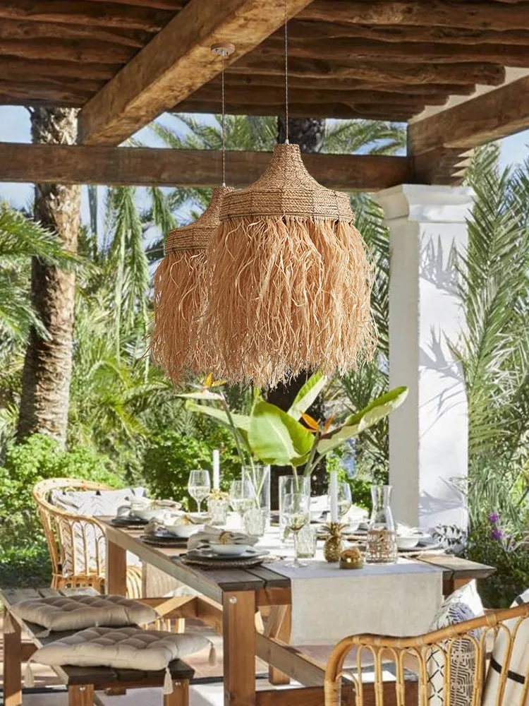 50cm diameter retro restaurant chandelier with wild vetch and willow weaving southeast Asian style