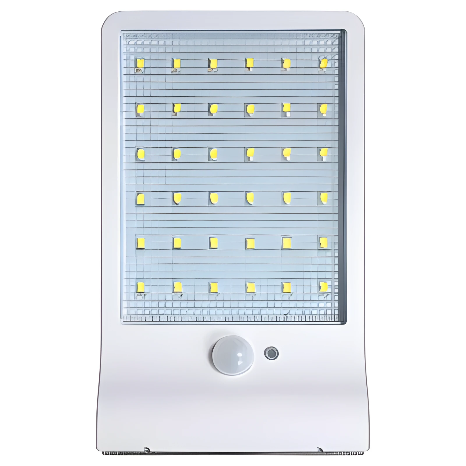 Black and white waterproof solar-powered LED garden light for outdoor use.
