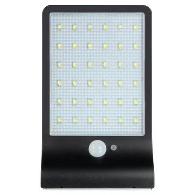 Black and white waterproof solar-powered LED garden light for outdoor use.