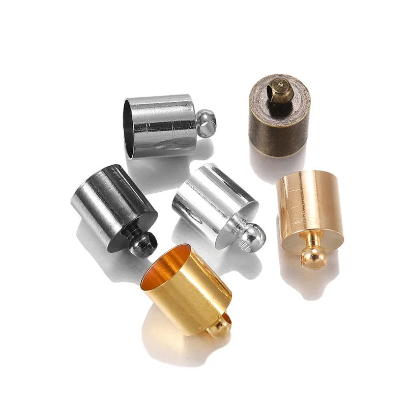 50 copper caps in electroplated finish for jewellery making, showing size variations from 3x8mm to 12x15mm