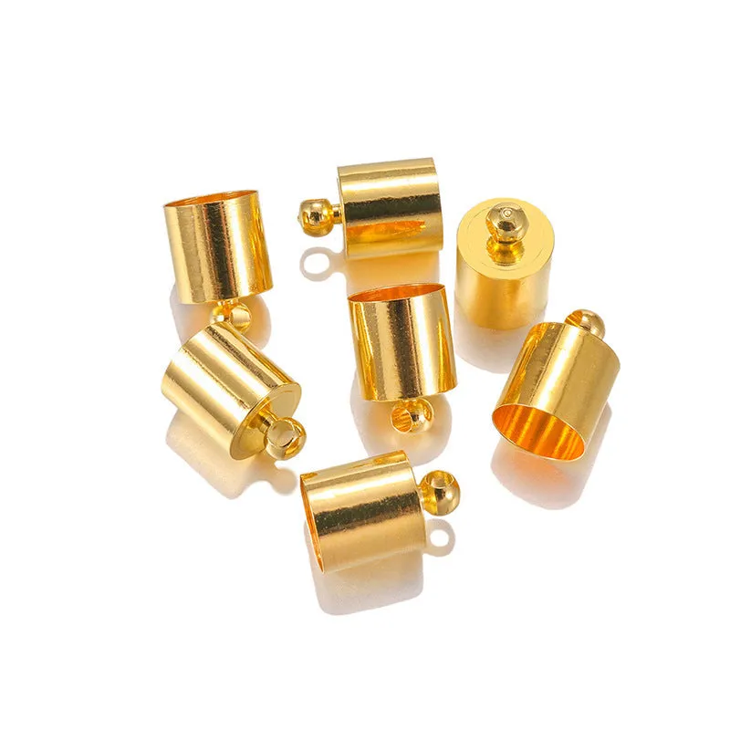 50 copper caps in electroplated finish for jewellery making, showing size variations from 3x8mm to 12x15mm