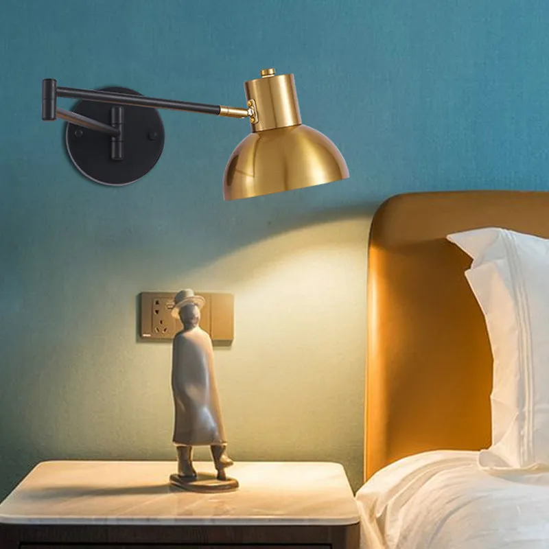 Modern double-section rocker arm wall lamp in a minimalist style mounted on a wall.