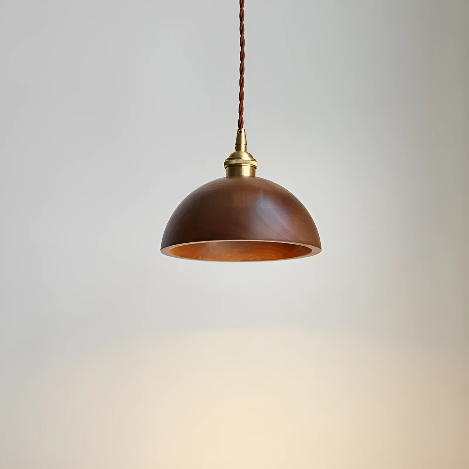 Black walnut and copper single-head droplight chandelier pendant light fixture.