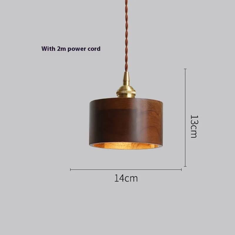 Black walnut and copper single-head droplight chandelier pendant light fixture.