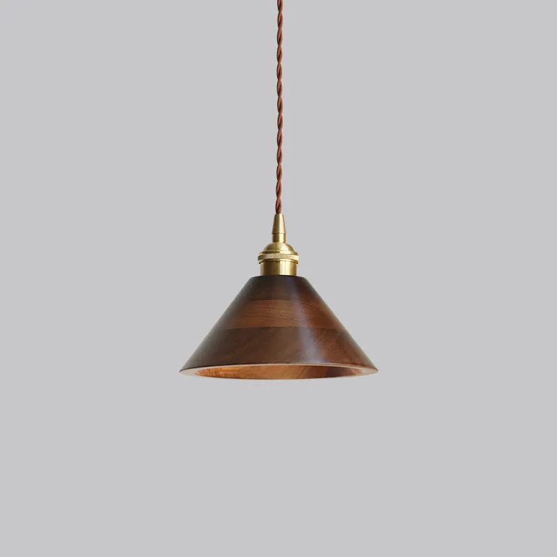 Black walnut and copper single-head droplight chandelier pendant light fixture.