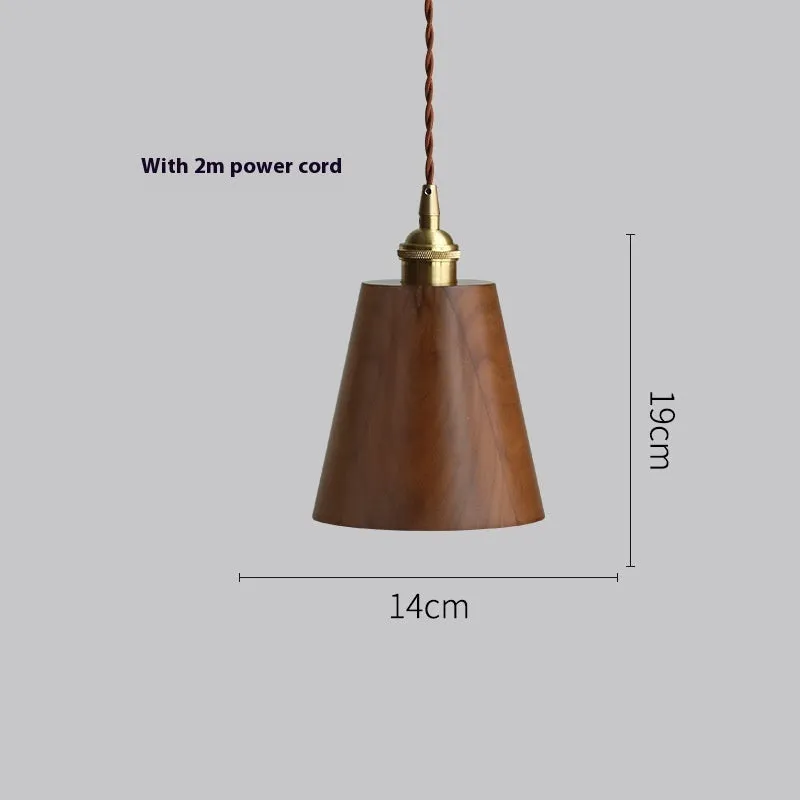 Black walnut and copper single-head droplight chandelier pendant light fixture.