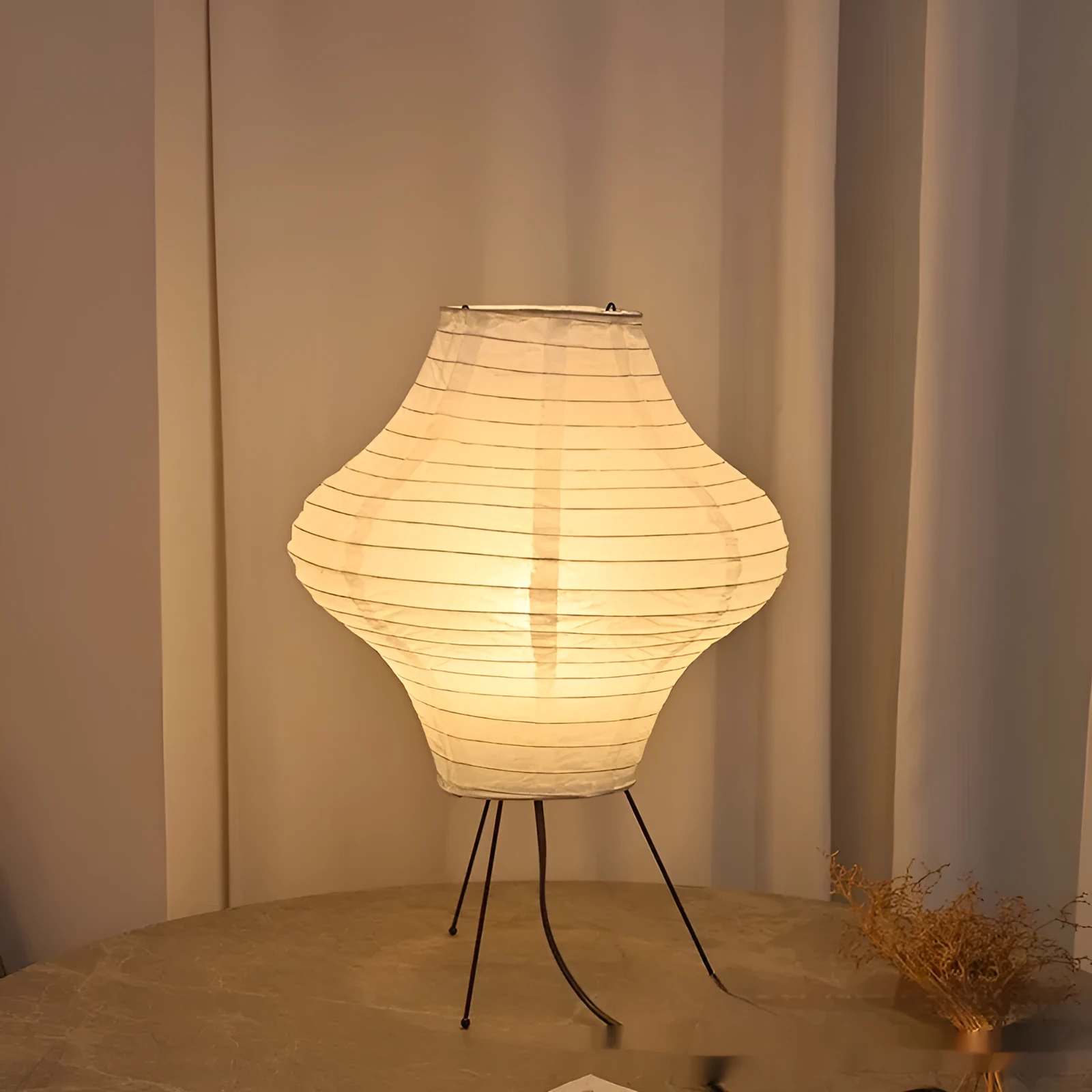 Japanese style decorative table lamp with paper shade and three-colour lighting