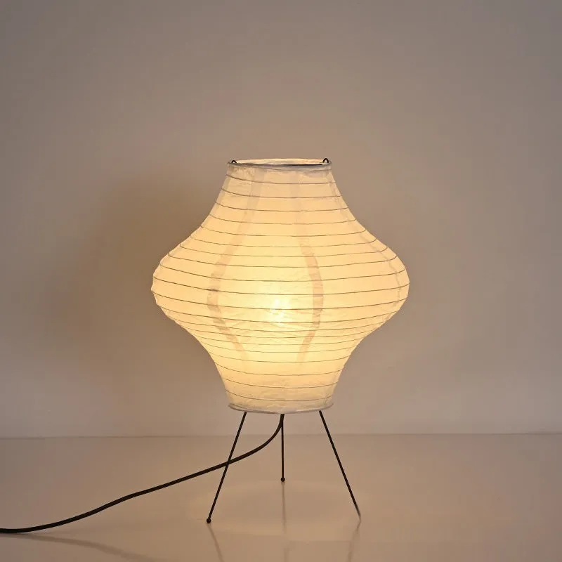 Japanese style decorative table lamp with paper shade and three-colour lighting