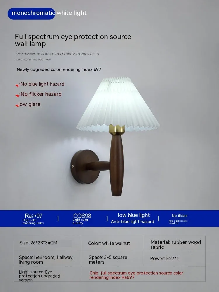 American retro wall lamp with walnut wood and fabric construction, wall-mounted design