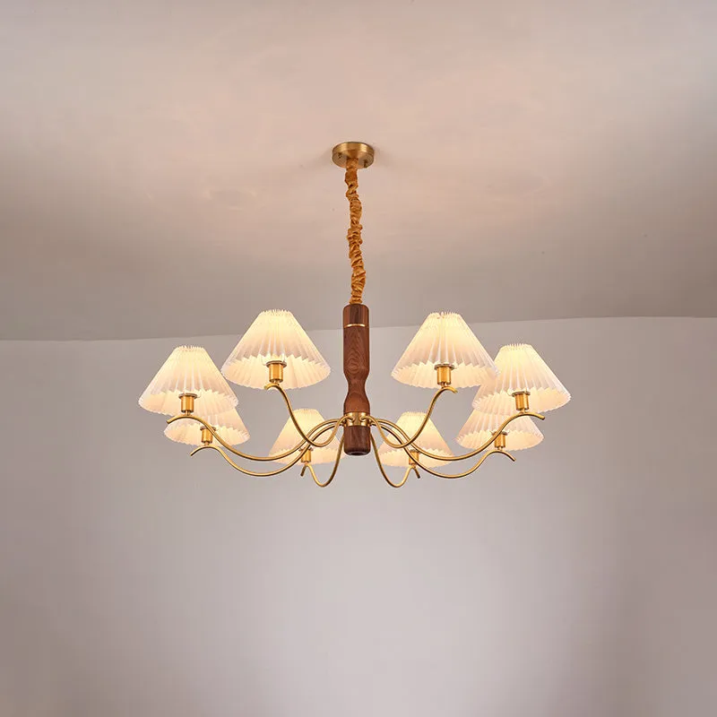 American retro wall lamp with walnut wood and fabric construction, wall-mounted design