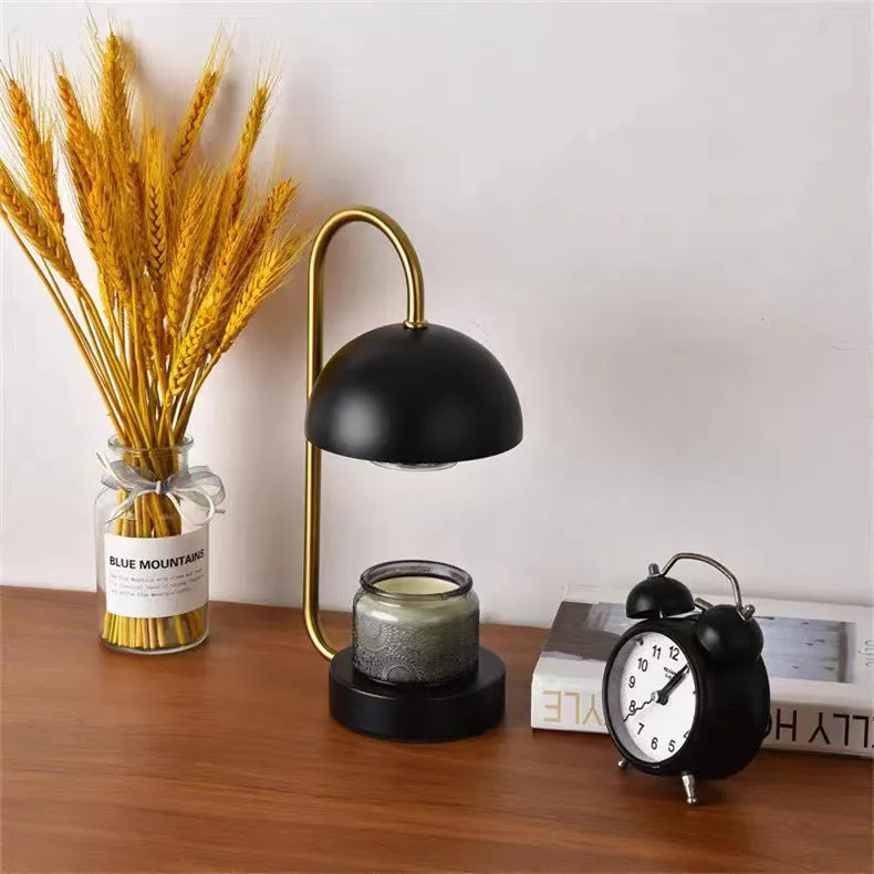 Solid wood aromatherapy wax melting lamp with dimmer knob on a wooden table