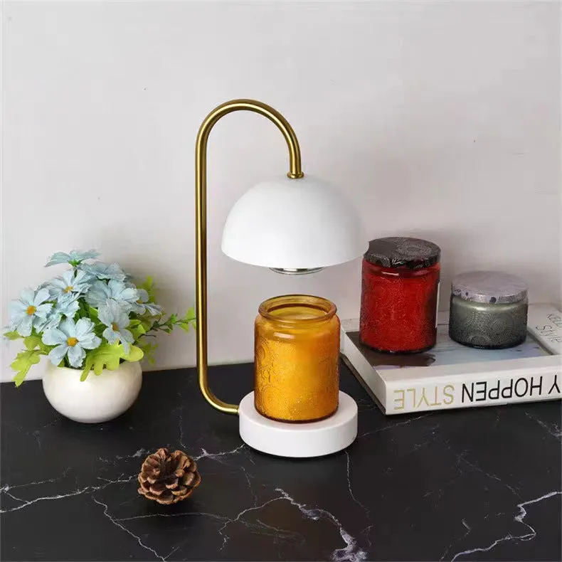 Solid wood aromatherapy wax melting lamp with dimmer knob on a wooden table