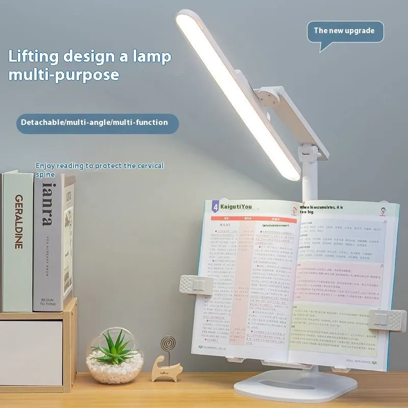 Adjustable black desk lamp with gooseneck arm and clamp, showing three light colour temperature settings.