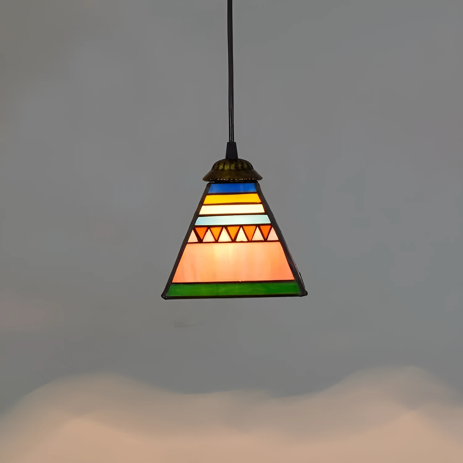 Art stained glass droplight pendant light with coloured glass shade and iron mounting plate
