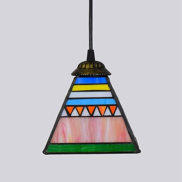 Art stained glass droplight pendant light with coloured glass shade and iron mounting plate