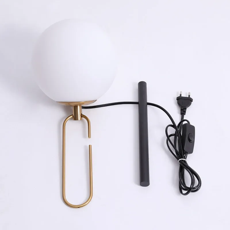 Nordic modern glass wall lamp mounted on a wall with three light colour temperature options displayed.