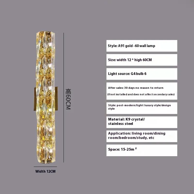 A sleek crystal wall lamp with a stainless steel base in chrome finish, mounted on a wall.