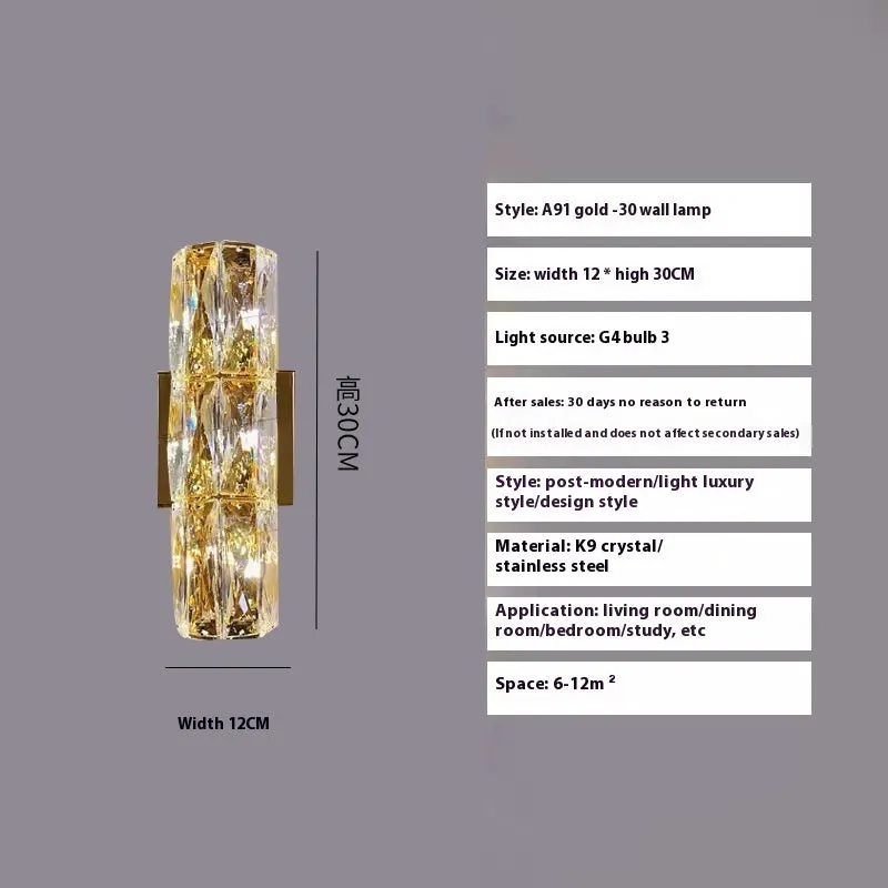 A sleek crystal wall lamp with a stainless steel base in chrome finish, mounted on a wall.