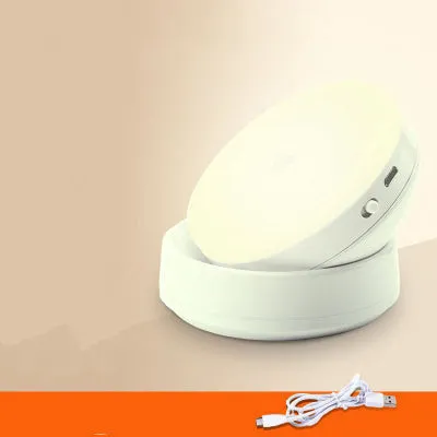 Two compact wireless motion sensor lights with induction charger.