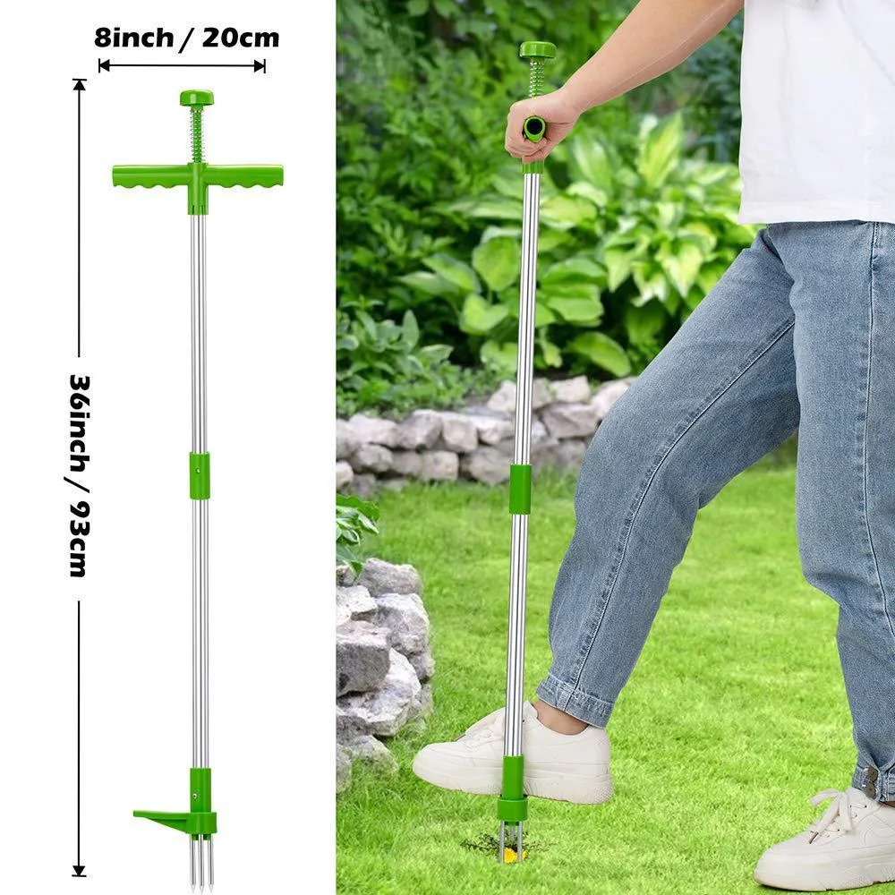 Aluminium manual garden weeder with plastic components for standing weed removal