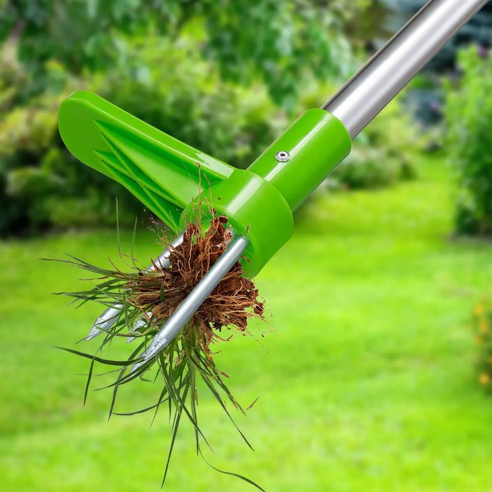 Aluminium manual garden weeder with plastic components for standing weed removal