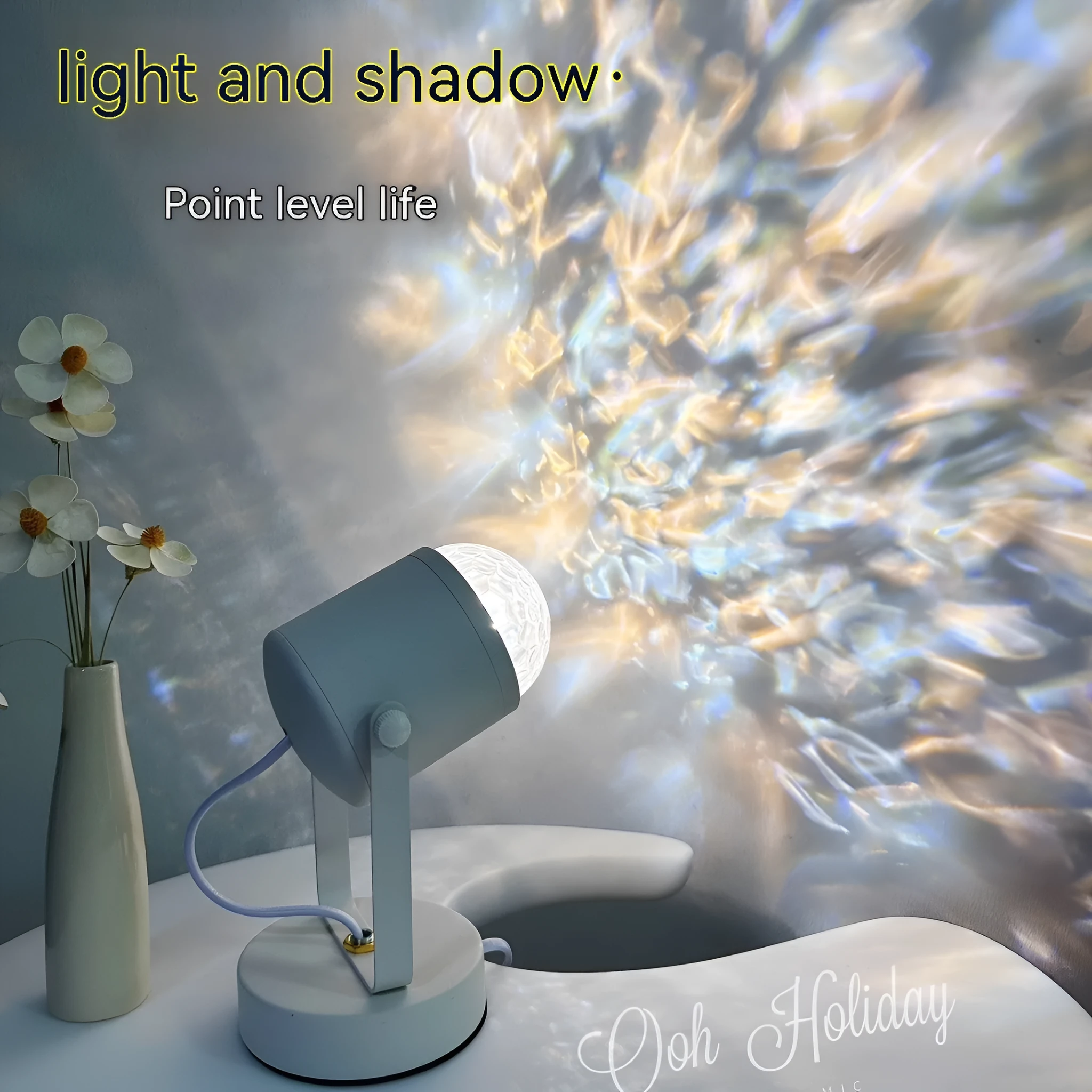 Dynamic water ripple ambience table lamp with metal lamp holder showing light pattern effects
