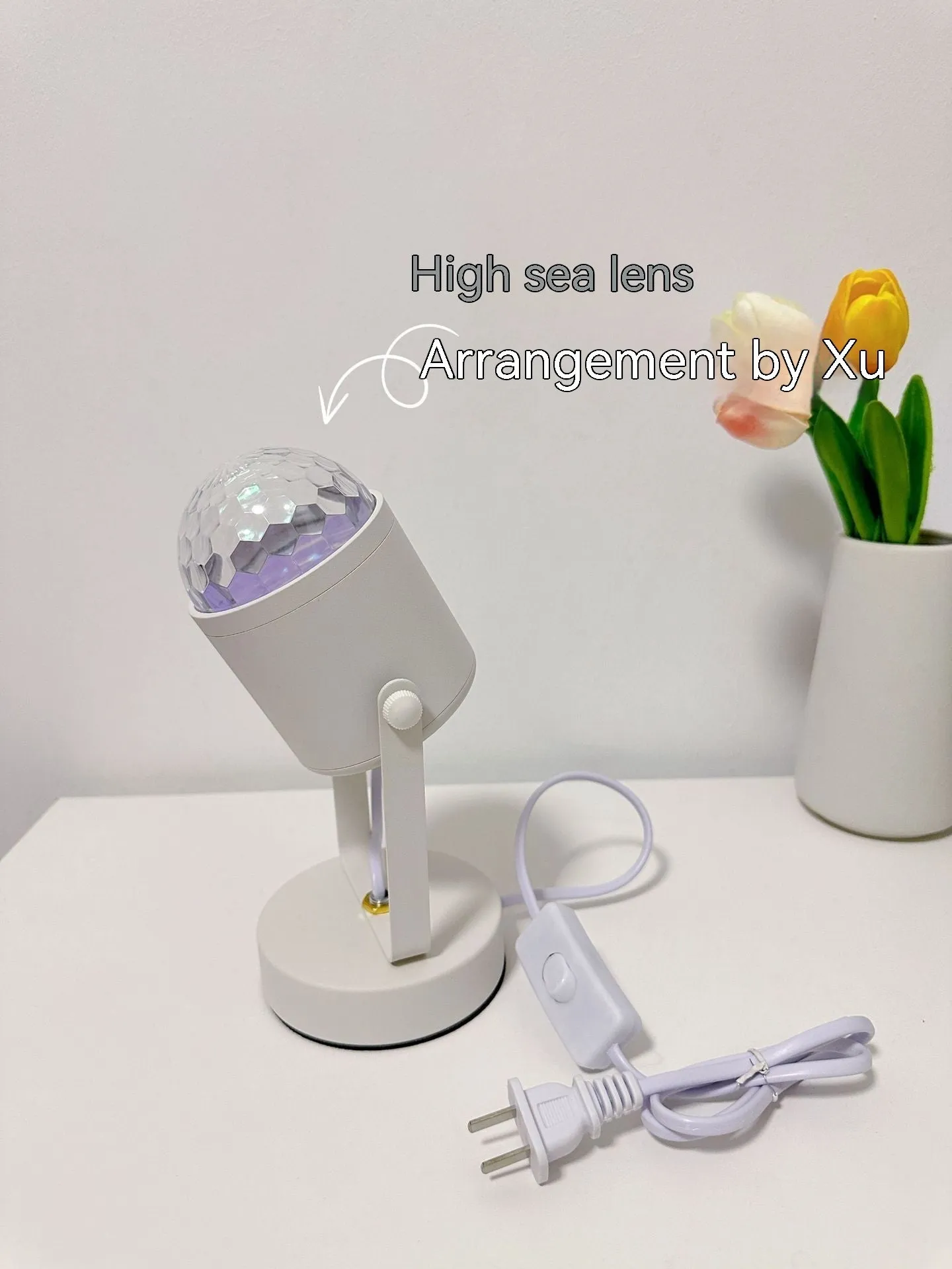 Dynamic water ripple ambience table lamp with metal lamp holder showing light pattern effects