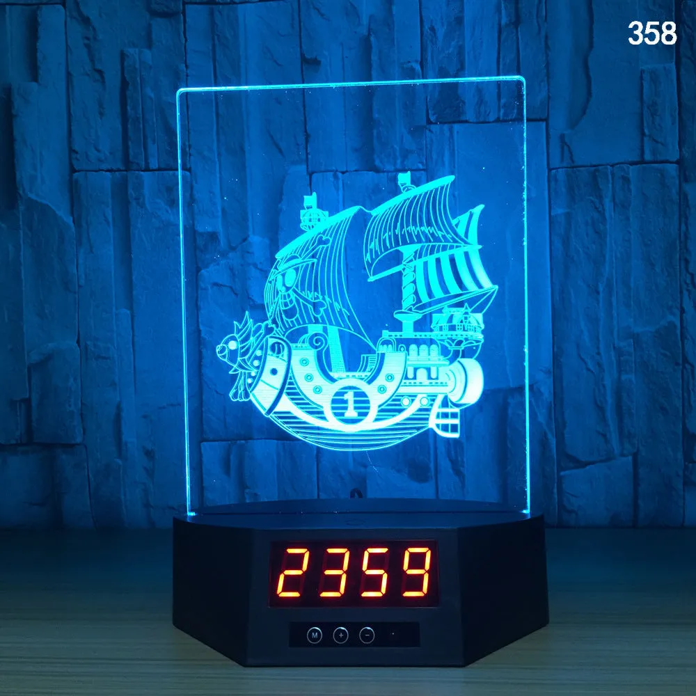Dolphin-shaped 3D night light table lamp with wireless charging pad and remote control on wooden surface