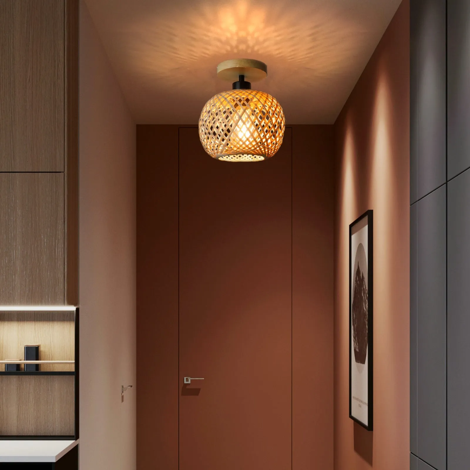 Bamboo Japanese-style aisle hallway ceiling lamp with wood colour finish