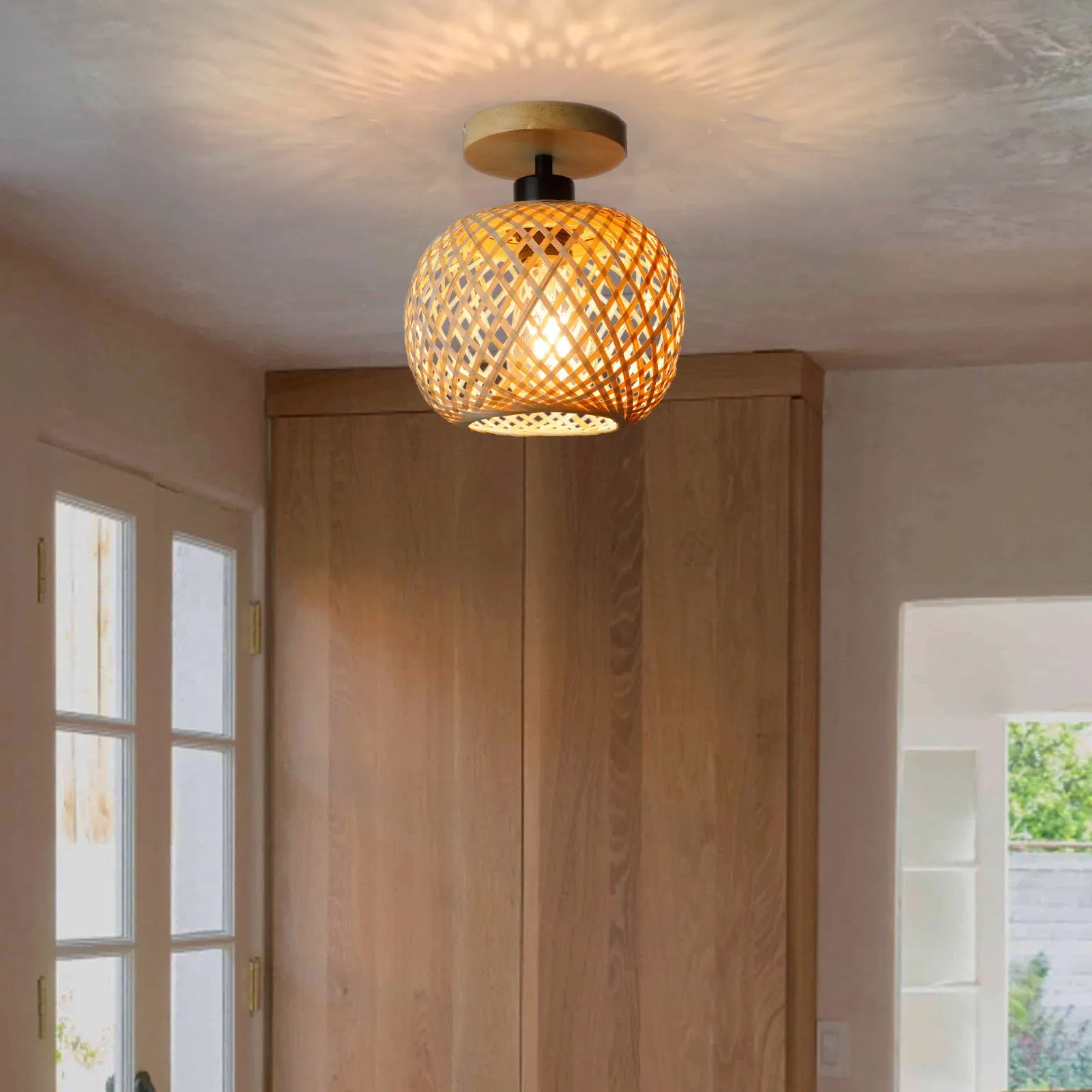 Bamboo Japanese-style aisle hallway ceiling lamp with wood colour finish
