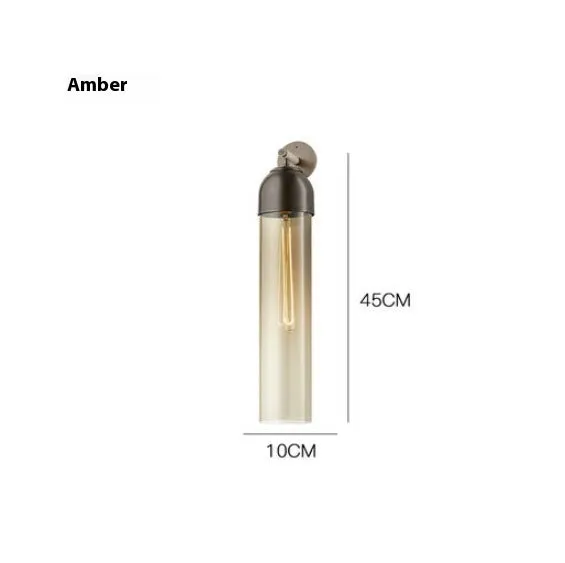 Nordic postmodern glass wall lamp in a modern living room setting, showing amber glass shade.