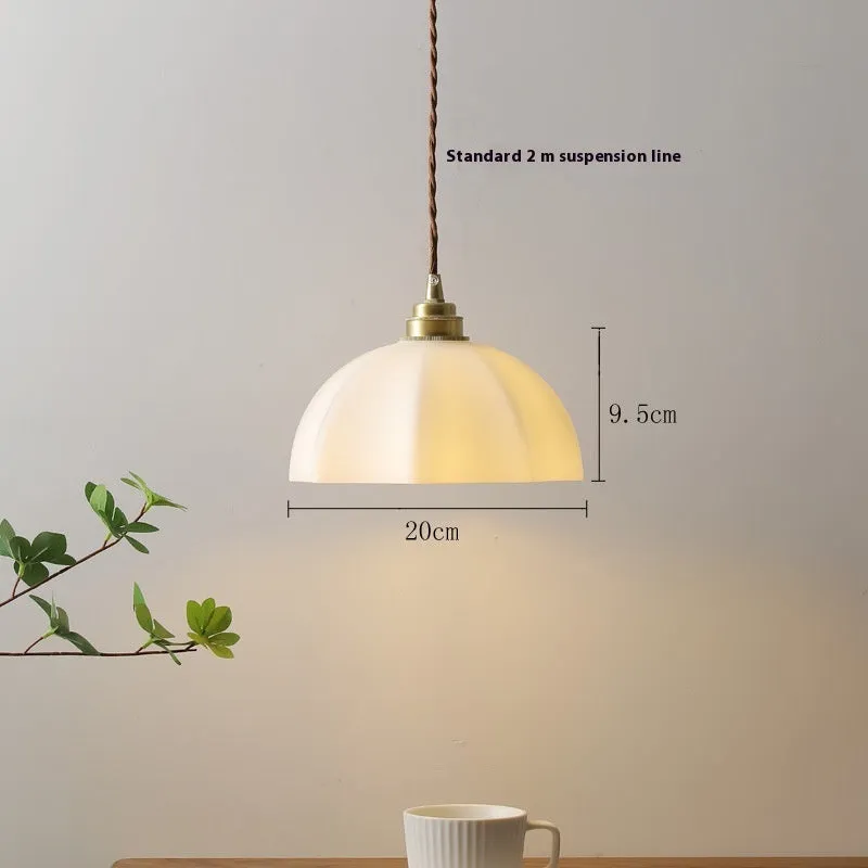 Brass Chinese-style droplight with copper glass lampshade for wall mounting
