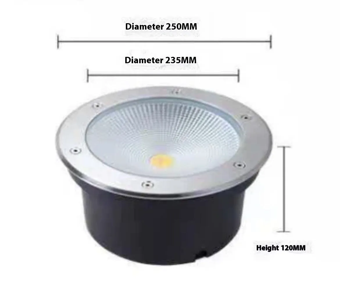 Round black LED COB underground light with stainless steel cover and tempered glass for outdoor garden lighting