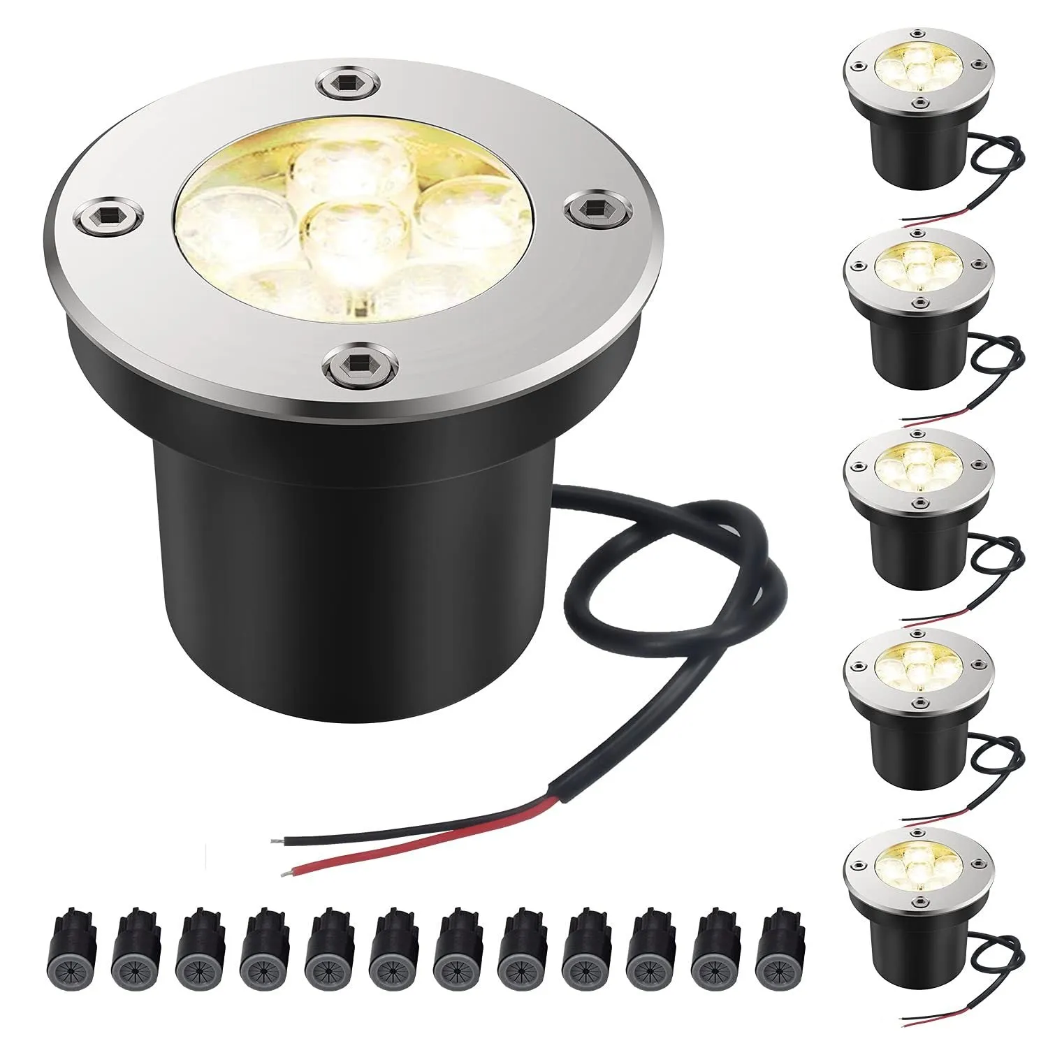 Round black LED COB underground light with stainless steel cover and tempered glass for outdoor garden lighting