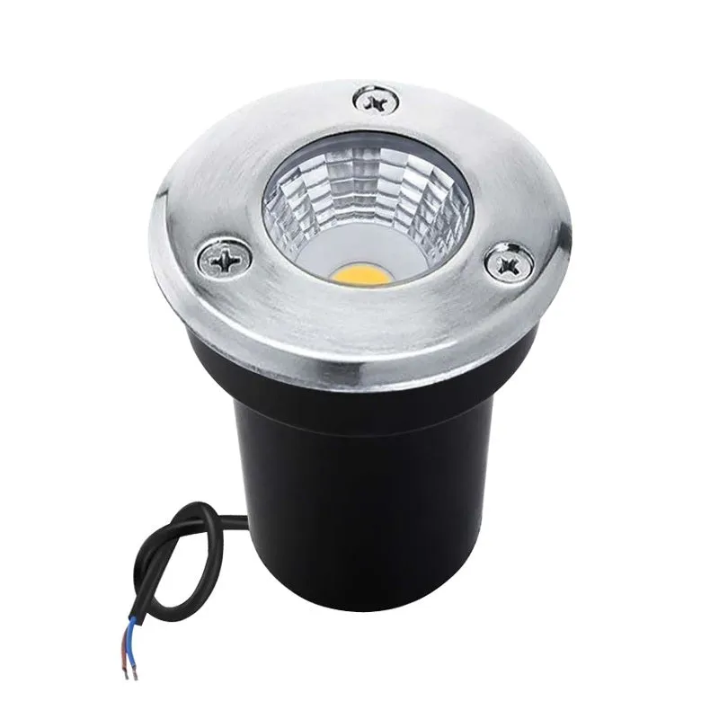 Round black LED COB underground light with stainless steel cover and tempered glass for outdoor garden lighting