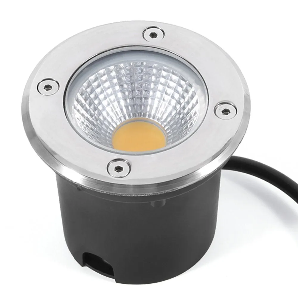 Round black LED COB underground light with stainless steel cover and tempered glass for outdoor garden lighting