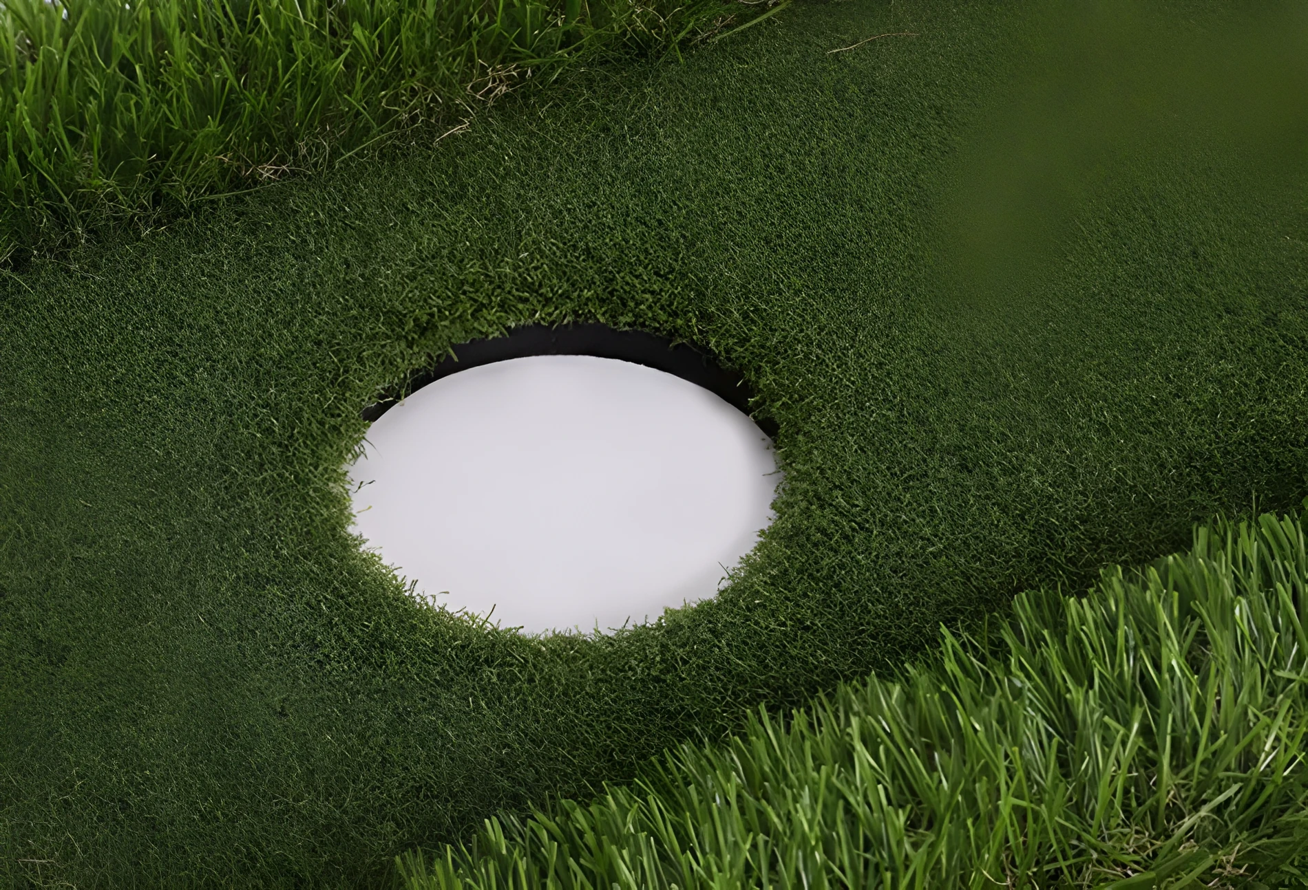Green synthetic grass golf training mat on a high-elastic EVA base shown in a customisable size.