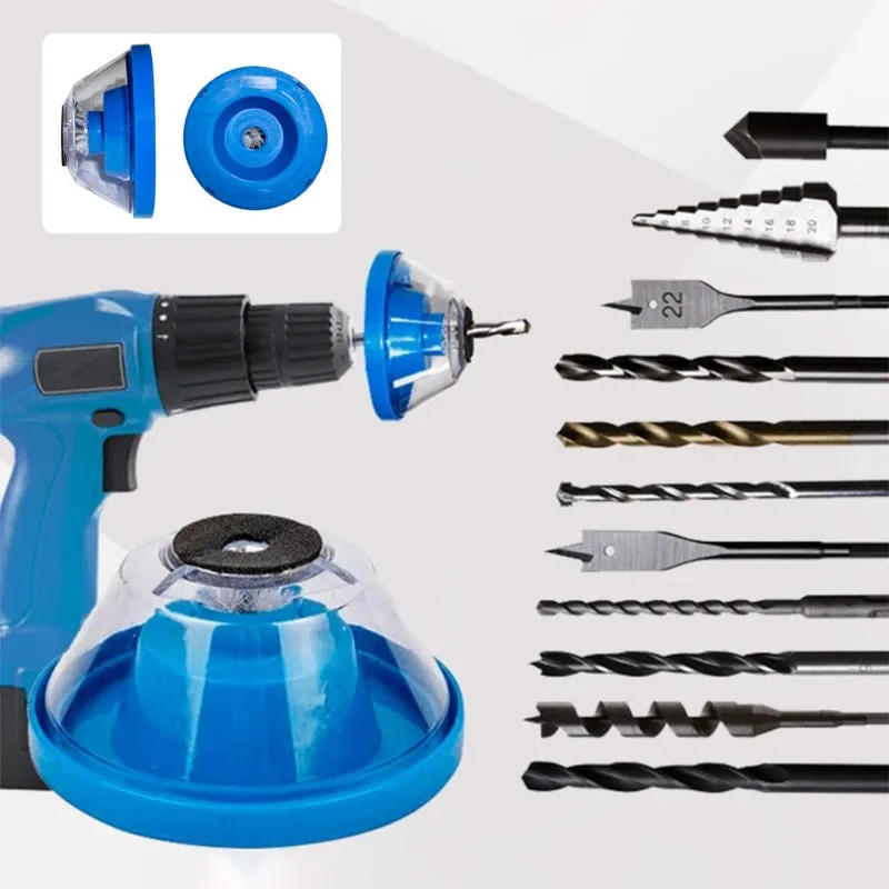 Blue bowl-shaped electric hammer dust cover accessory for drilling, showing hollow cavity.