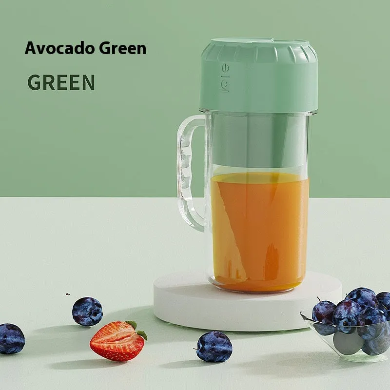 Portable USB juicer in cherry blossom pink or avocado green with multiple blade options